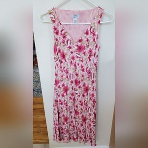 Pink Floral Sleeveless Rouched Neck Midi